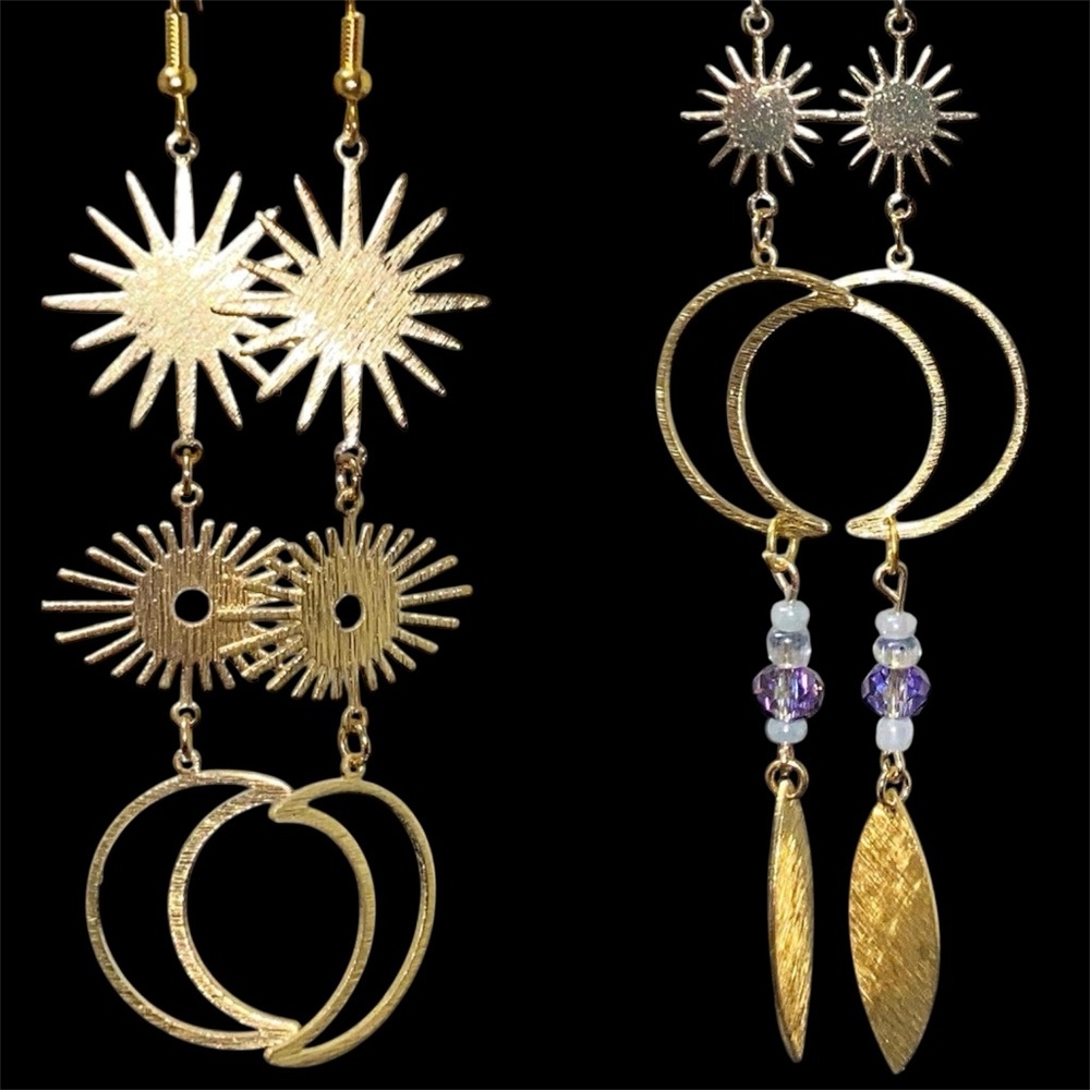 Celestial Gold Dangle Earrings with Starburst Design